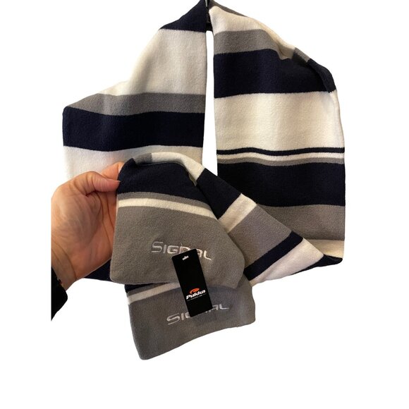 Signal Pukka Knit Scarf Navy Blue White Stripes New NWT One Size - Picture 8 of 11